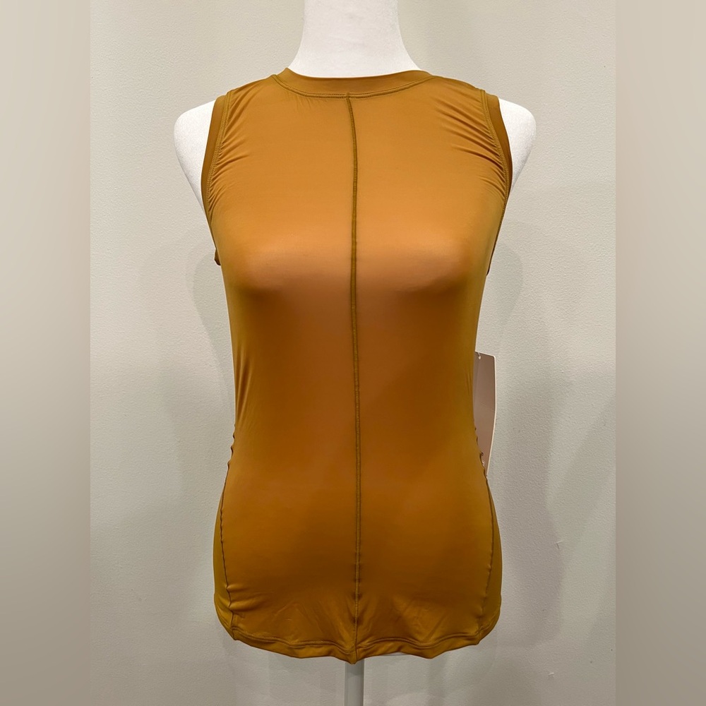 lululemon athletica lightweight jersey sheer/mustard/orange Tank Top, size 6 NWT